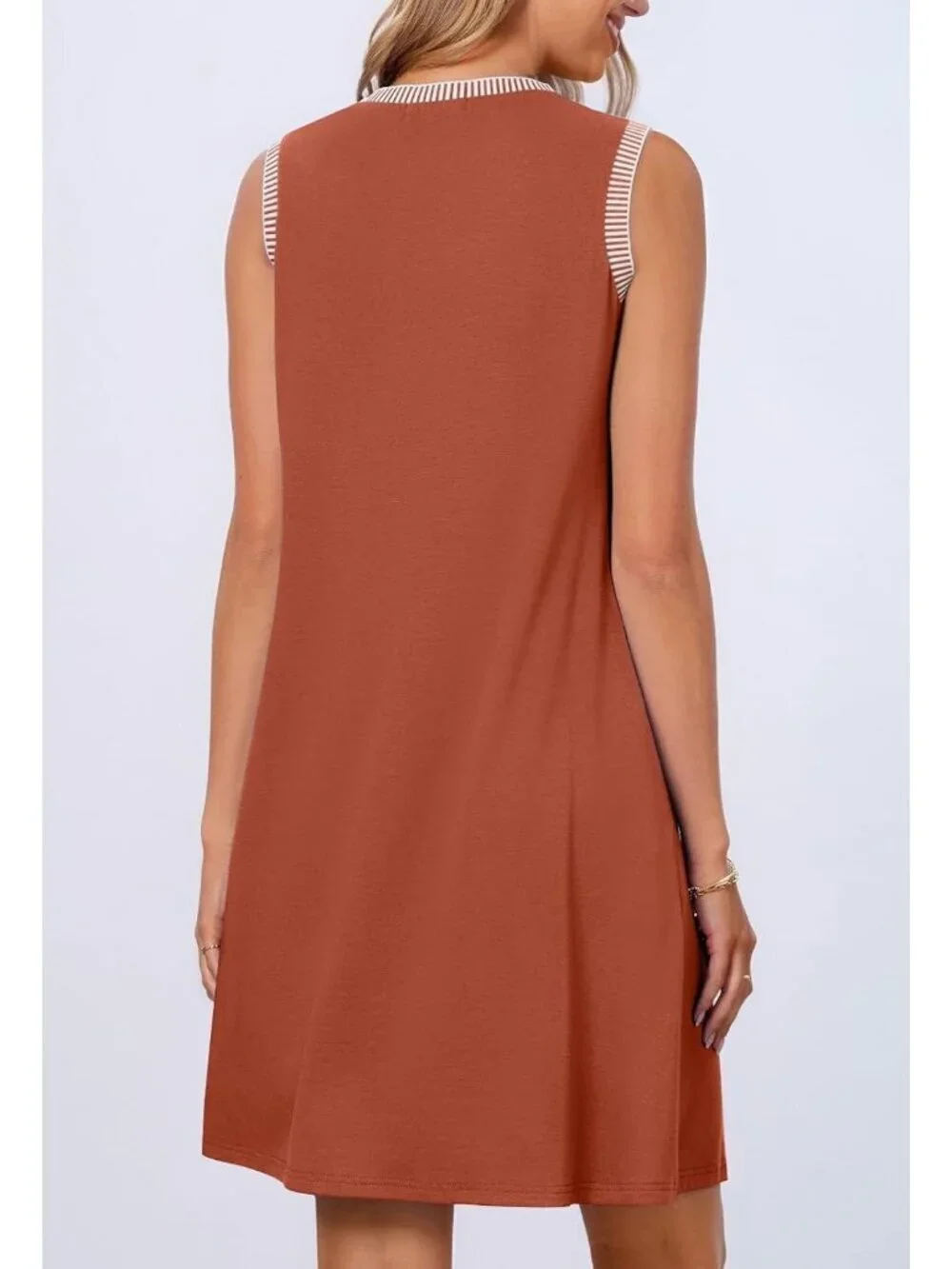 Women's Caramal Sleeveless Tank Cruise Shift Swing Sundress Stylish Mini Dress